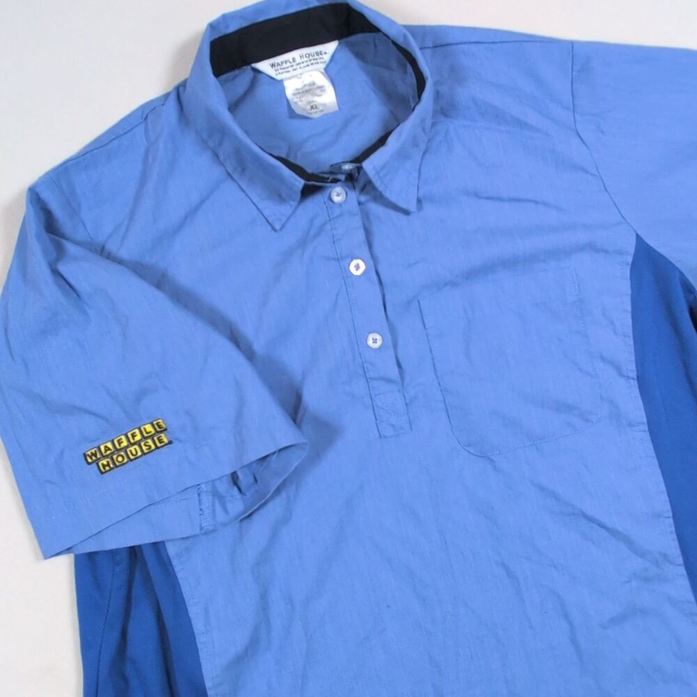 Waffle House Uniform Shirt Womens XL Blue Short Sleeve Collar Employee USA